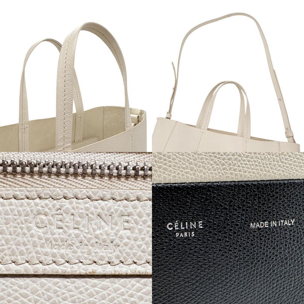 Celine Cabas Leather Shoulder Bag White Black - Picture 4 of 4
